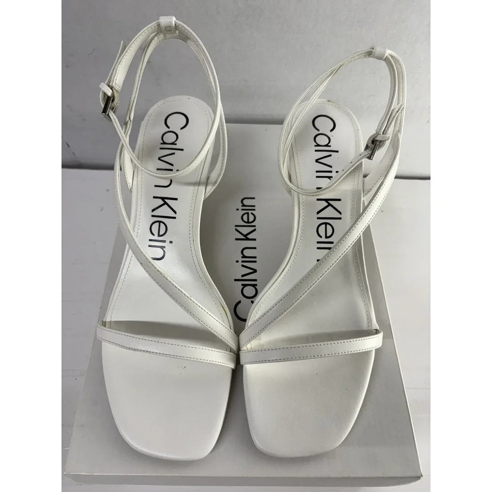 Calvin Klein Women's Iryna White Ankle Strappy White Faux Leather Heels Size 10M - Picture 5 of 9